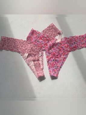 Victoria's Secret Pink Floral & Lace Thongs - Pink